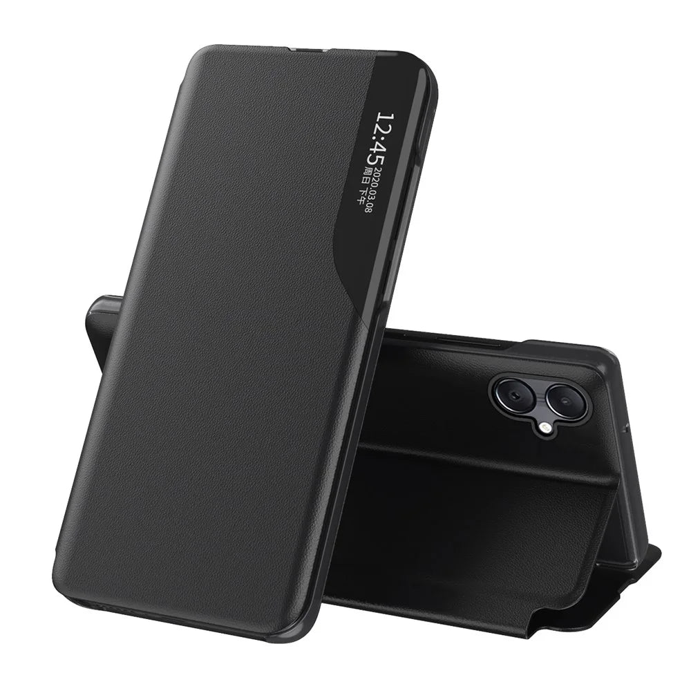 For Samsung Galaxy A06 4G Case View Window PU Leather Stand Cover - Black - 1
