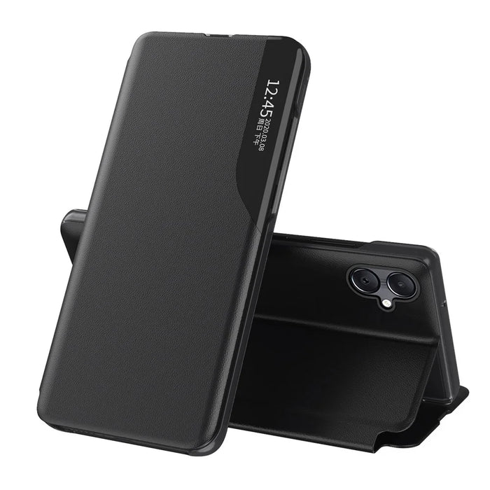 For Samsung Galaxy A06 4G Case View Window PU Leather Stand Cover - Black - 1