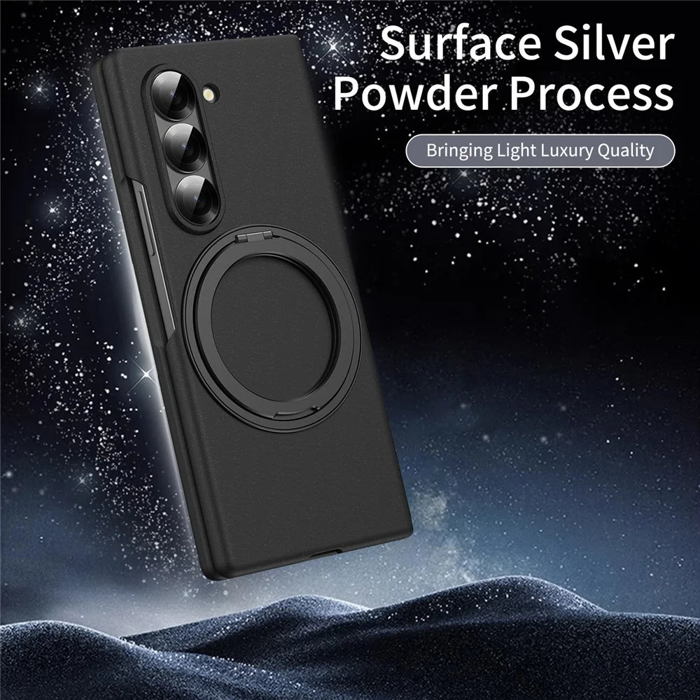 For Samsung Galaxy Z Fold5 5G Magnetic Case Ring Kickstand Hard PC Cover with Tempered Glass Screen Film - Black - 2