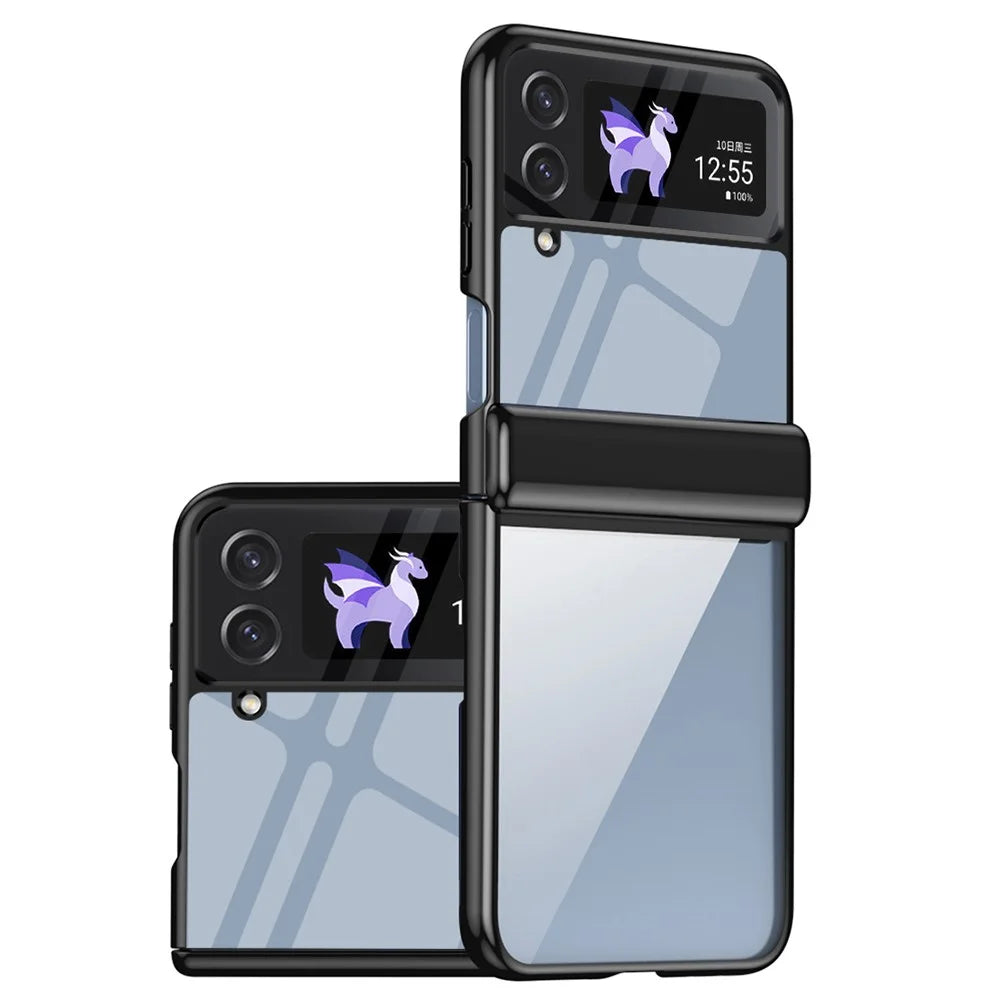 For Samsung Galaxy Z Flip3 5G Case Electroplating Transparent PC Phone Cover with Hinge - Black - 1