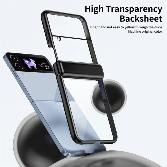 For Samsung Galaxy Z Flip3 5G Case Electroplating Transparent PC Phone Cover with Hinge - Black - 2