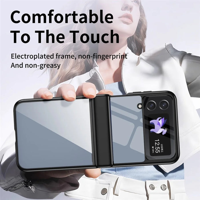 For Samsung Galaxy Z Flip3 5G Case Electroplating Transparent PC Phone Cover with Hinge - Black - 3