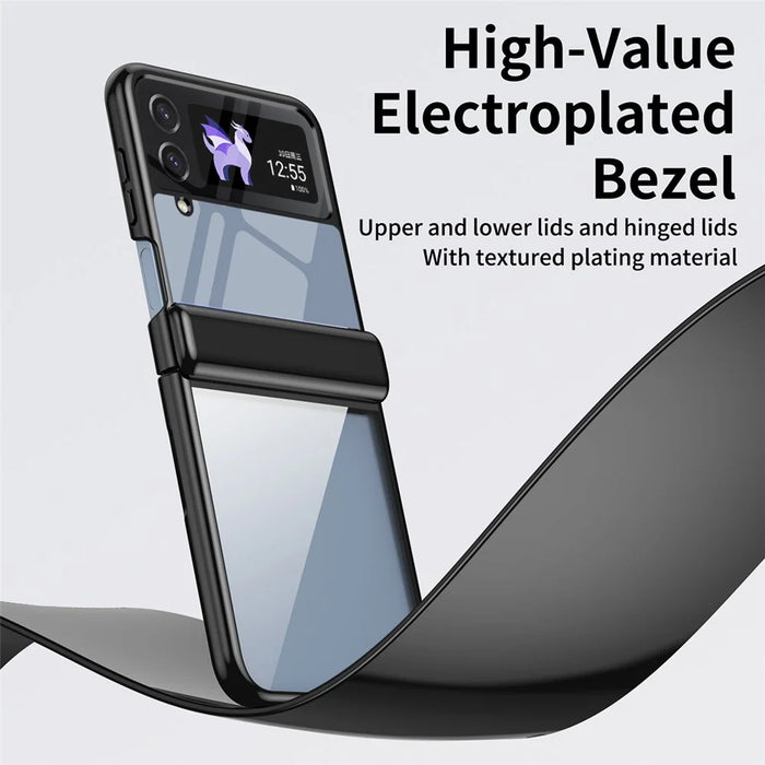 For Samsung Galaxy Z Flip3 5G Case Electroplating Transparent PC Phone Cover with Hinge - Black - 4