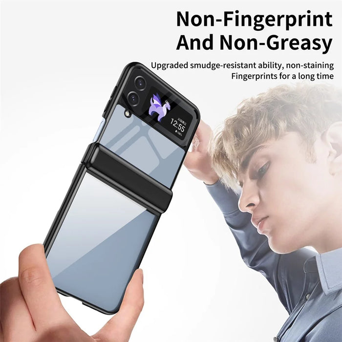 For Samsung Galaxy Z Flip3 5G Case Electroplating Transparent PC Phone Cover with Hinge - Black - 5