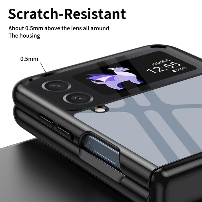 For Samsung Galaxy Z Flip3 5G Case Electroplating Transparent PC Phone Cover with Hinge - Black - 6