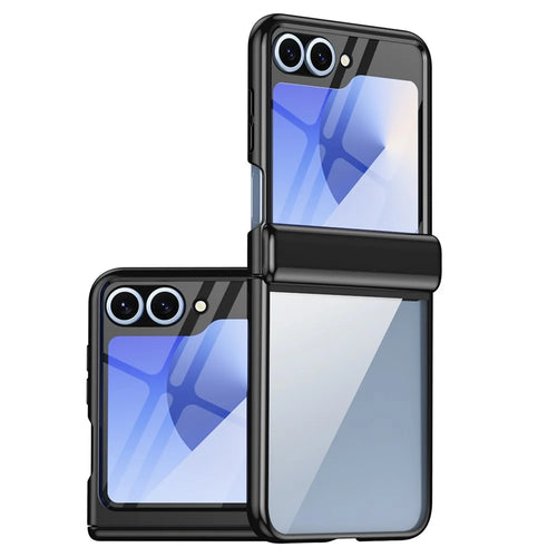 For Samsung Galaxy Z Flip7 FE 5G / Z Flip6 5G Case with Rear Screen Film Hinge Protection Electroplating Clear PC Phone Cover - Black - 1