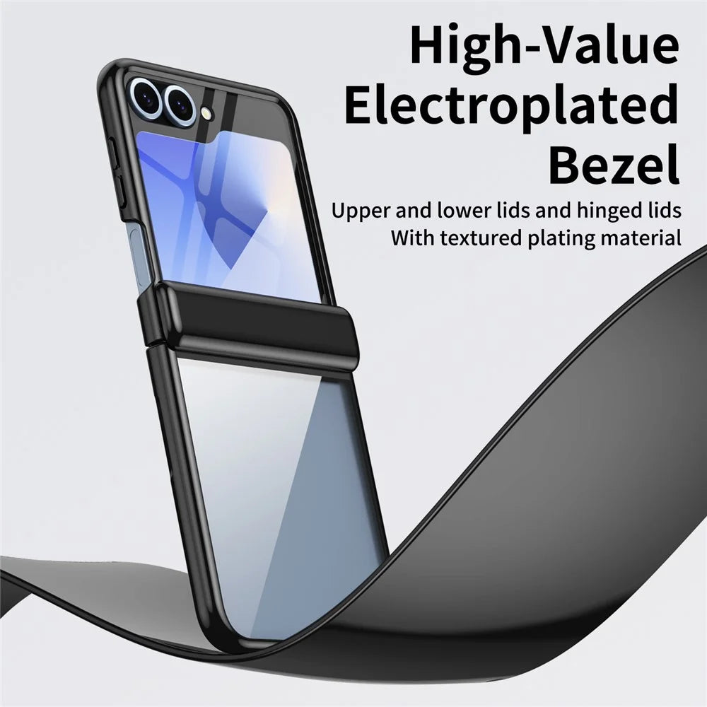 For Samsung Galaxy Z Flip7 FE 5G / Z Flip6 5G Case with Rear Screen Film Hinge Protection Electroplating Clear PC Phone Cover - Black - 4