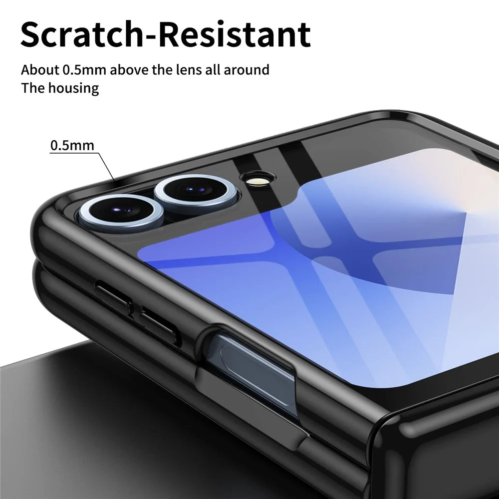 For Samsung Galaxy Z Flip7 FE 5G / Z Flip6 5G Case with Rear Screen Film Hinge Protection Electroplating Clear PC Phone Cover - Black - 6
