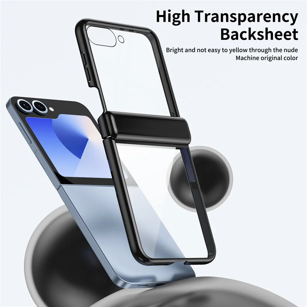 For Samsung Galaxy Z Flip5 5G Case with Rear Screen Film Hinge Protection Electroplating Clear PC Phone Cover - Black - 2