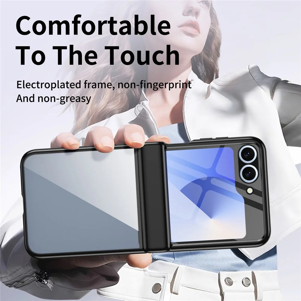 For Samsung Galaxy Z Flip5 5G Case with Rear Screen Film Hinge Protection Electroplating Clear PC Phone Cover - Black - 3