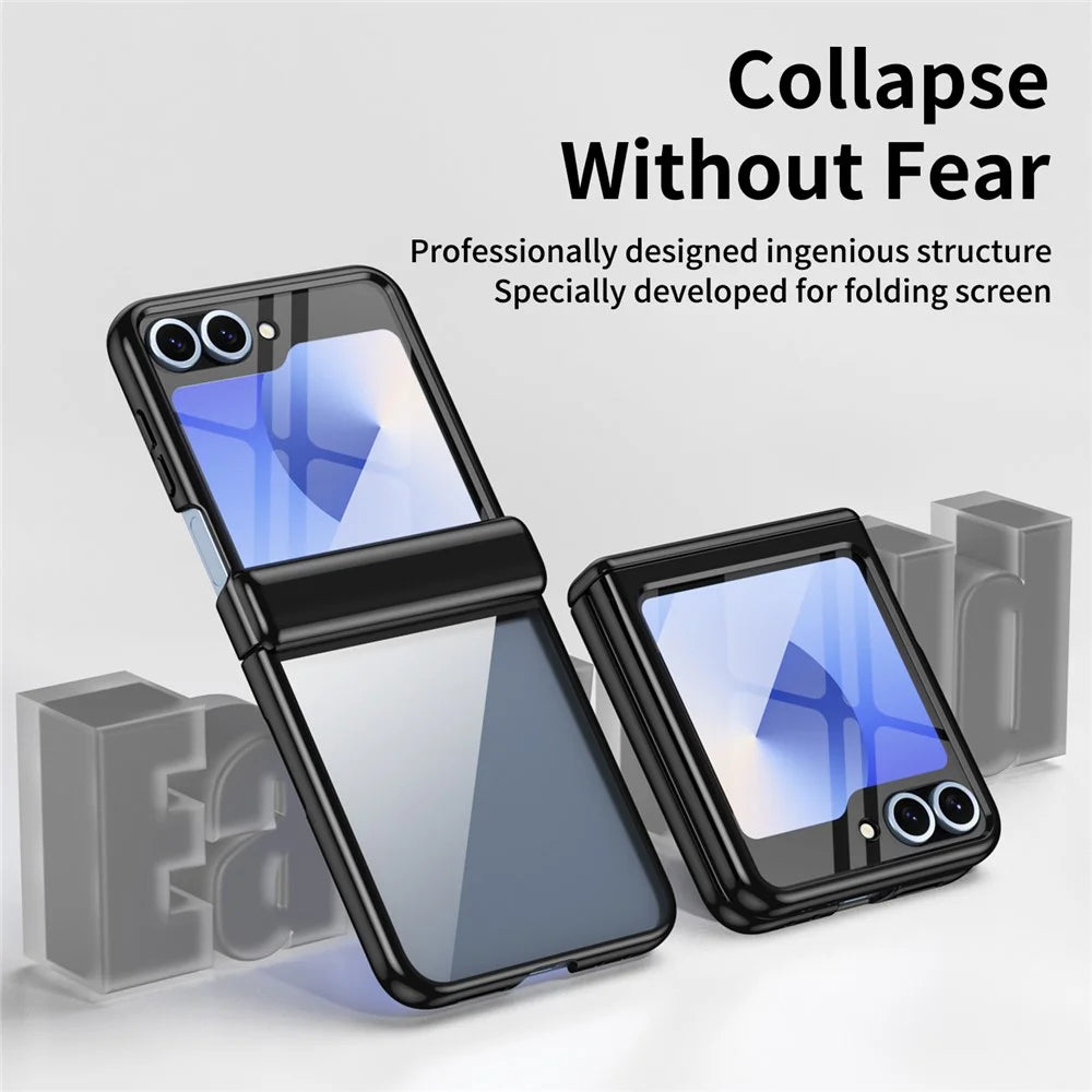 For Samsung Galaxy Z Flip5 5G Case with Rear Screen Film Hinge Protection Electroplating Clear PC Phone Cover - Black - 7