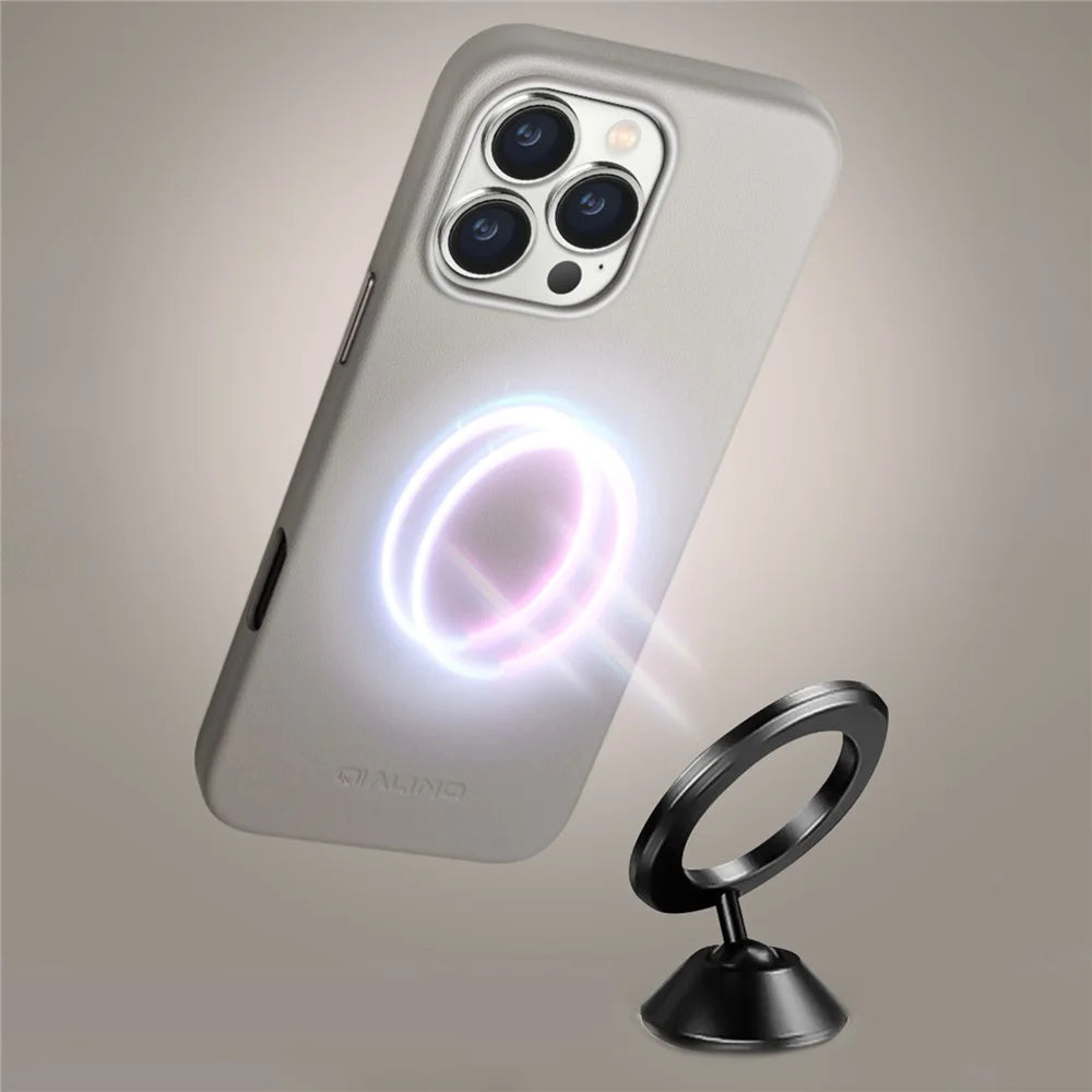 QIALINO For iPhone 16 Pro Case PC+Silicone Phone Cover Compatible with MagSafe - Grey - 6