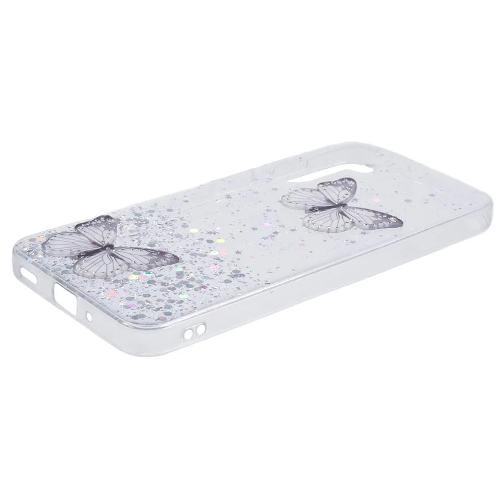 AW Series For Samsung Galaxy A16 5G / A16 4G Case Epoxy PVC Butterfly TPU Aesthetics Phone Cover - White - 4