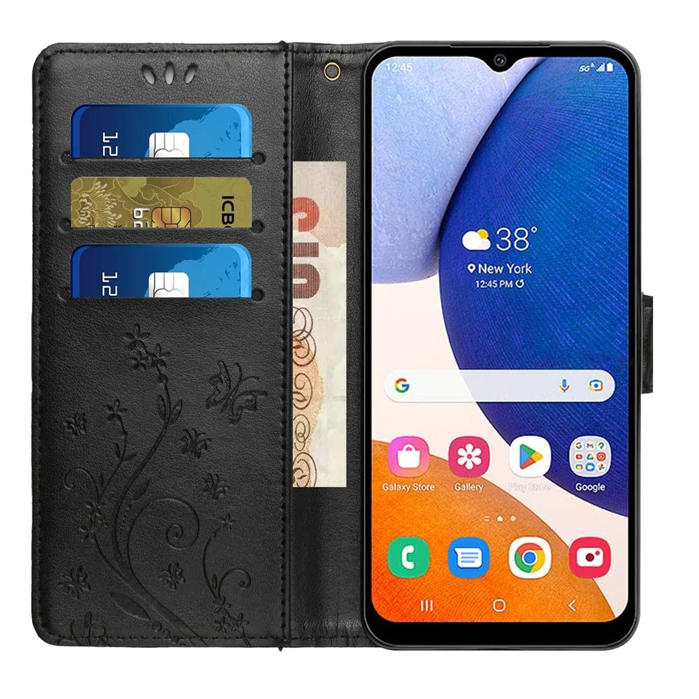 For Samsung Galaxy S25 Case PU Leather Phone Wallet Cover with Strap - Black - 2