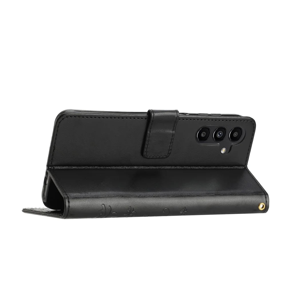 For Samsung Galaxy S25 Case PU Leather Phone Wallet Cover with Strap - Black - 3