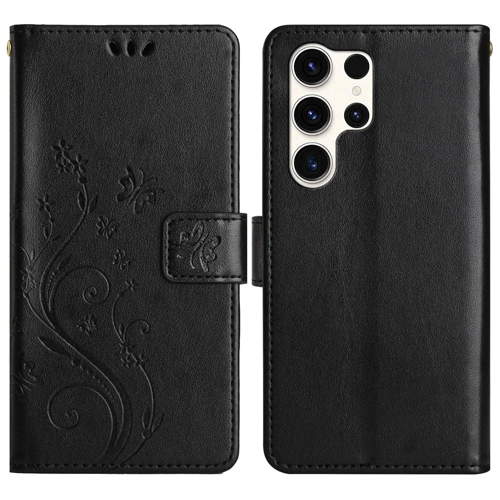 For Samsung Galaxy S25 Ultra Case PU Leather Phone Wallet Cover with Strap - Black - 1