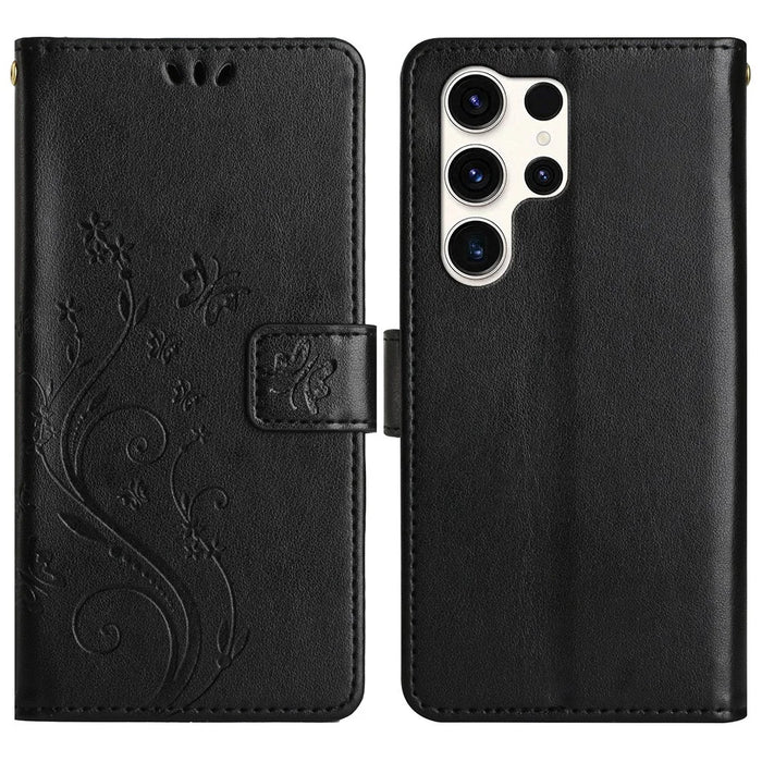 For Samsung Galaxy S25 Ultra Case PU Leather Phone Wallet Cover with Strap - Black - 1