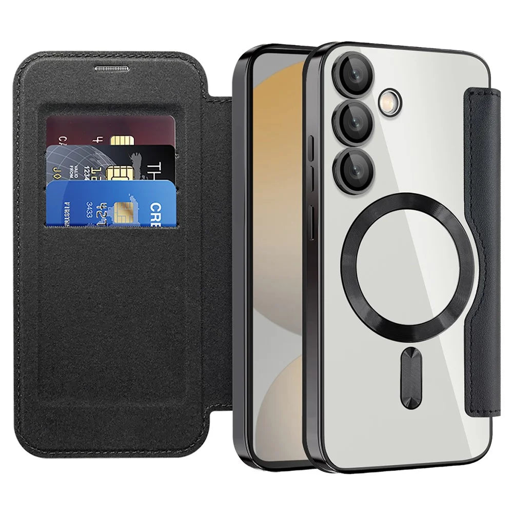 For Samsung Galaxy S24 FE Magnetic Case RFID Blocking Leather Phone Cover - Black - 2