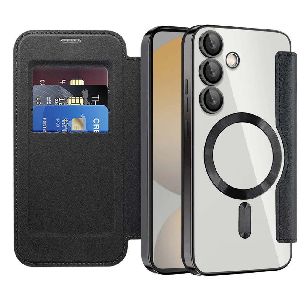 For Samsung Galaxy S24 FE Magnetic Case Rhombus PU Leather Phone Cover - Black - 2