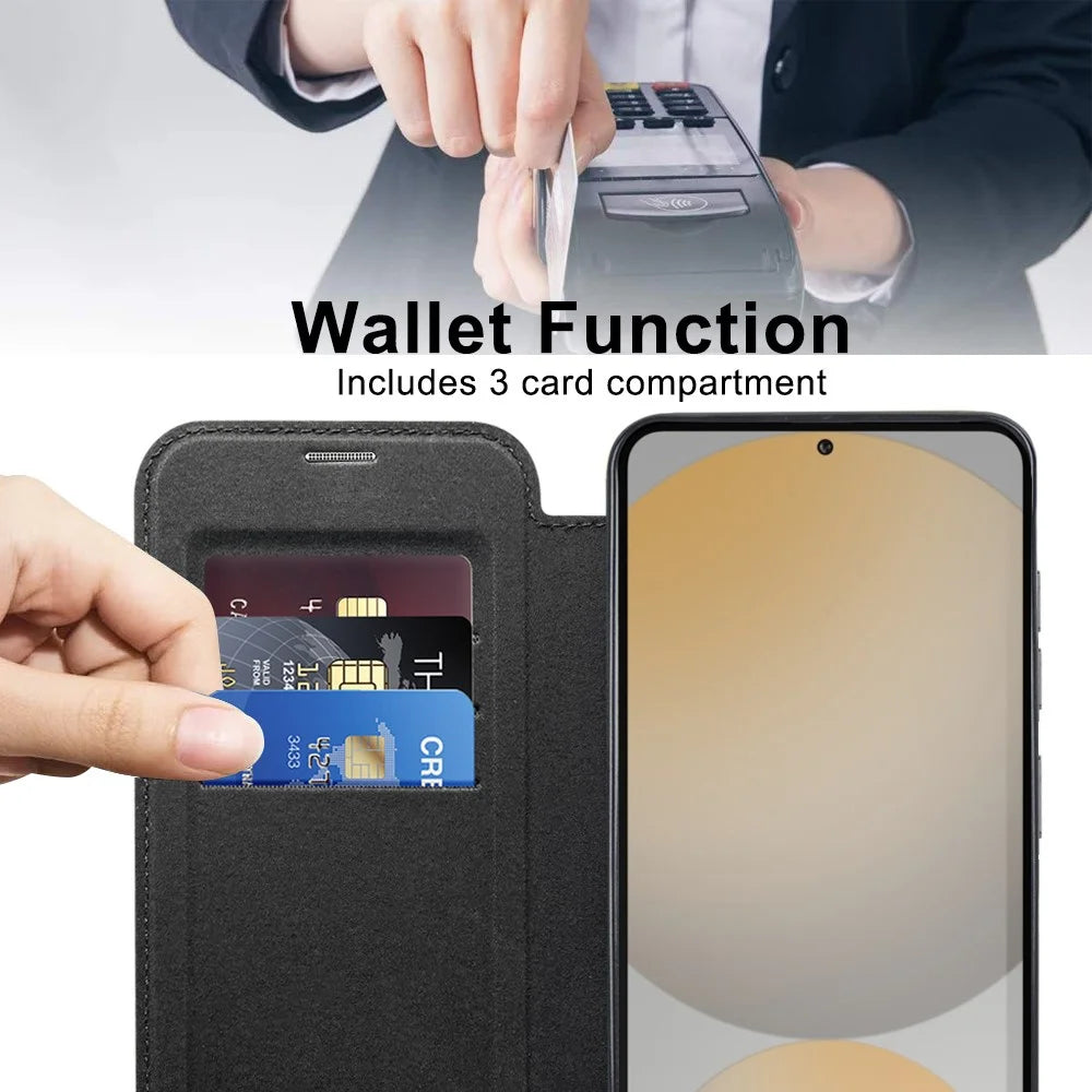 For Samsung Galaxy S24 FE Magnetic Case Rhombus PU Leather Phone Cover - Black - 4