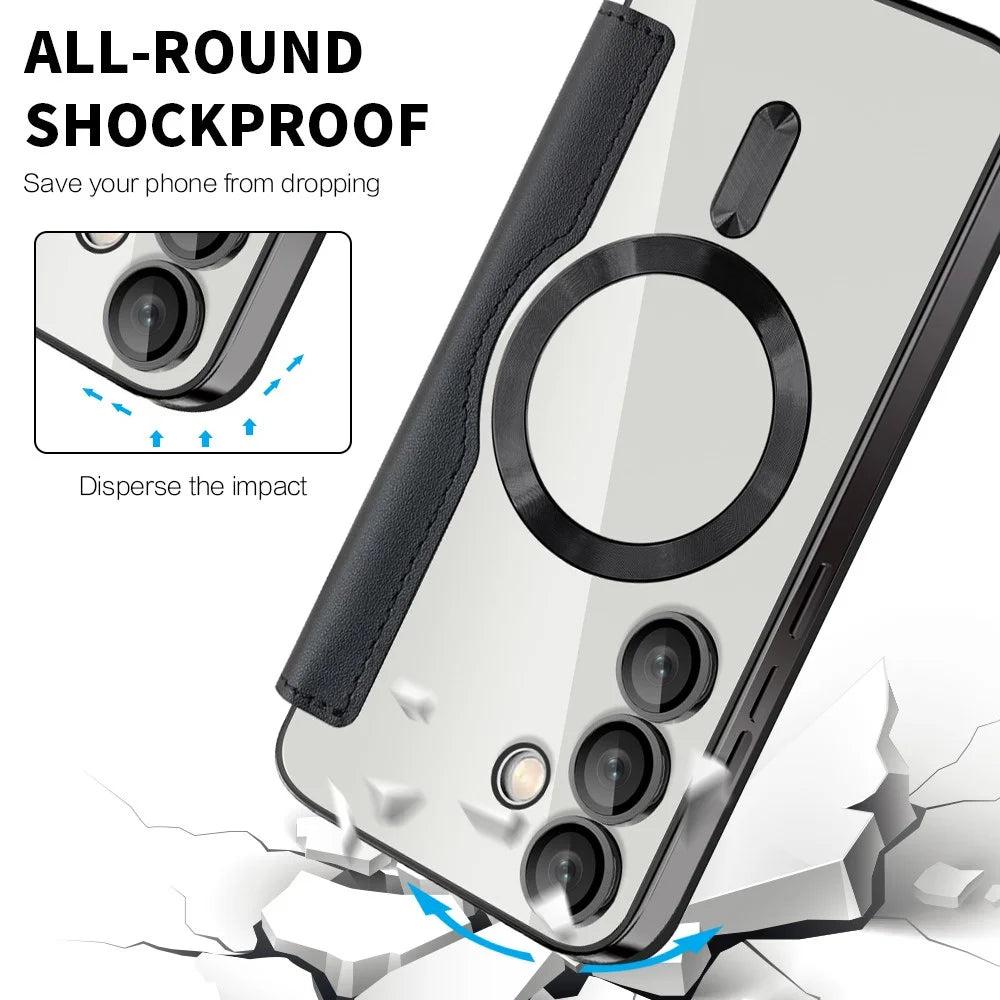 For Samsung Galaxy S24 FE Magnetic Case Rhombus PU Leather Phone Cover - Black - 6
