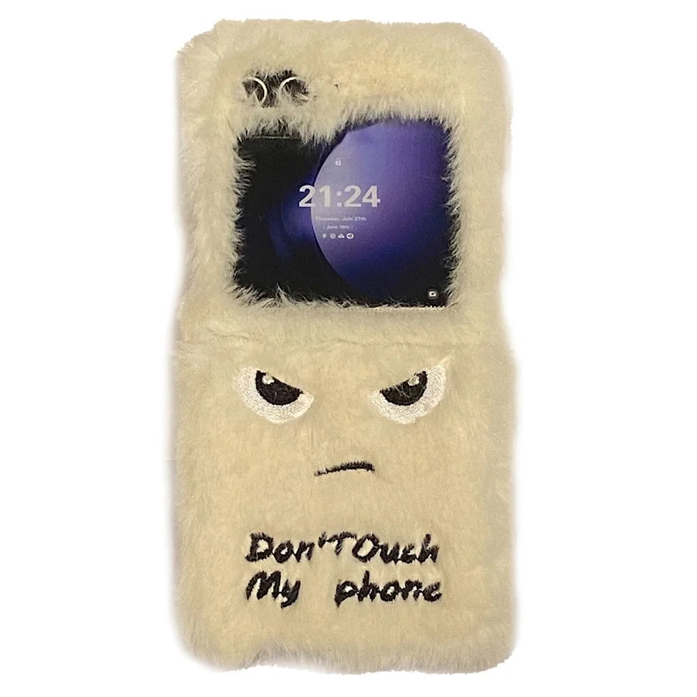 KJS-020 For Samsung Galaxy Z Flip7 FE 5G / Z Flip6 5G Case Humorous Face Soft Plush Hard PC Phone Cover - White - 1