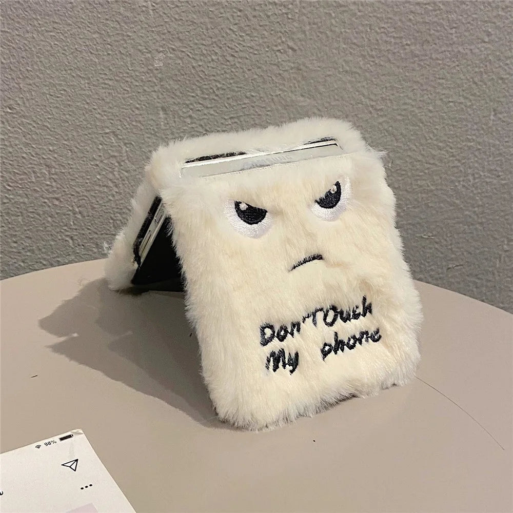 KJS-020 For Samsung Galaxy Z Flip7 FE 5G / Z Flip6 5G Case Humorous Face Soft Plush Hard PC Phone Cover - White - 2