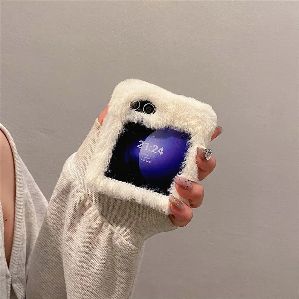 KJS-020 For Samsung Galaxy Z Flip7 FE 5G / Z Flip6 5G Case Humorous Face Soft Plush Hard PC Phone Cover - White - 5