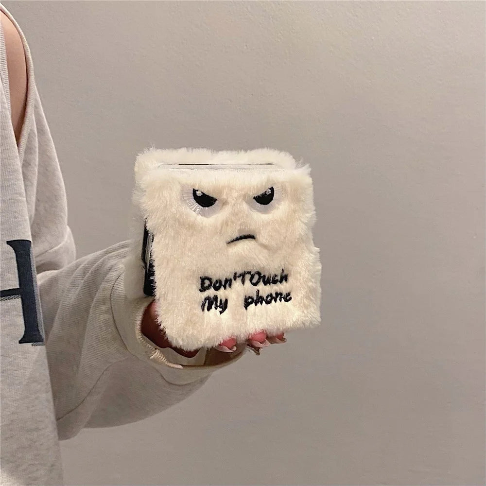 KJS-020 For Samsung Galaxy Z Flip7 FE 5G / Z Flip6 5G Case Humorous Face Soft Plush Hard PC Phone Cover - White - 6