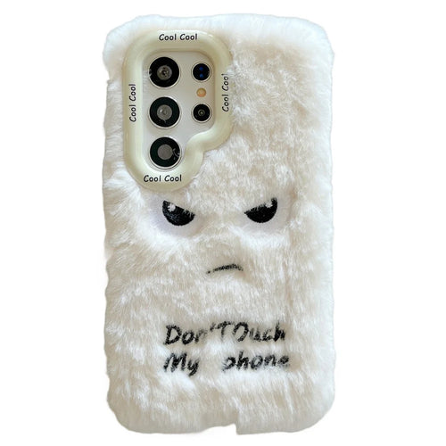 KJS-020 For Samsung Galaxy S24 Ultra Case Lens Kickstand Humorous Face Warm Fluffy TPU Phone Cover - White - 1