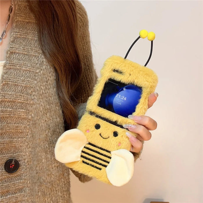 KJS-026 For Samsung Galaxy Z Flip7 FE 5G / Z Flip6 5G Case Bee Pattern Plush+TPU Phone Cover - 2