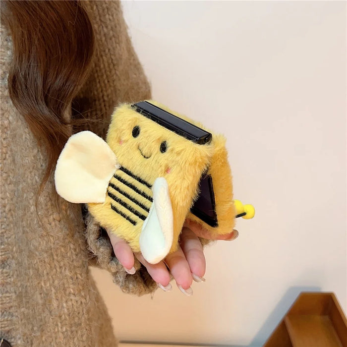 KJS-026 For Samsung Galaxy Z Flip7 FE 5G / Z Flip6 5G Case Bee Pattern Plush+TPU Phone Cover - 3