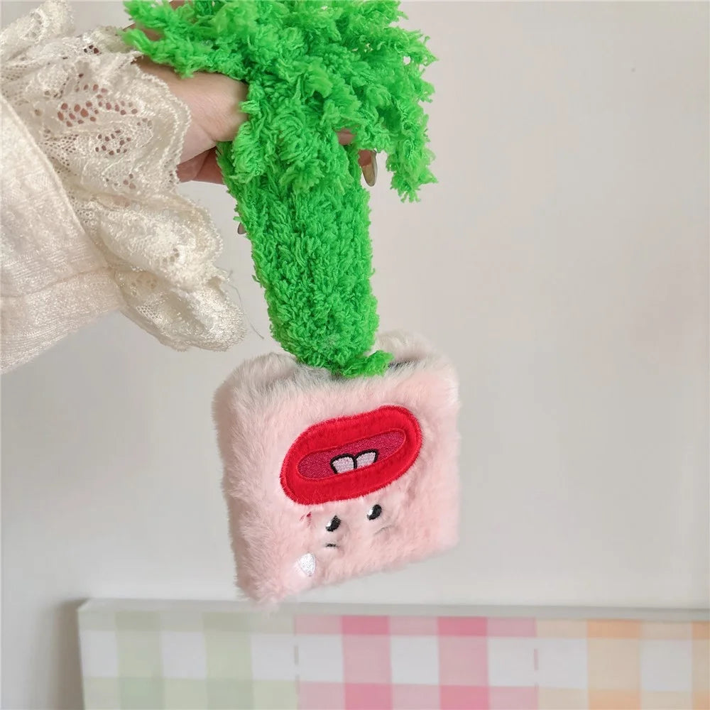 KJS-022 For Samsung Galaxy Z Flip7 FE 5G / Z Flip6 5G Case Bucktooth Green Hair Lens Kickstand Hard PC Warm Plush Phone Cover - Pink - 4
