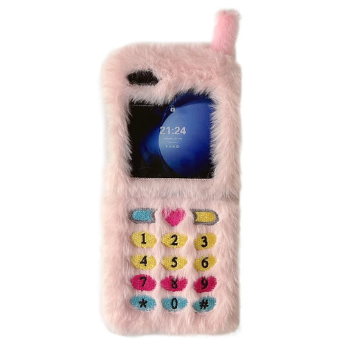 KJS-004 For Samsung Galaxy Z Flip7 FE 5G / Z Flip6 5G Case Retro Phone Style Embroidered Dial Keys Hard PC Warm Plush Phone Cover - Pink - 1