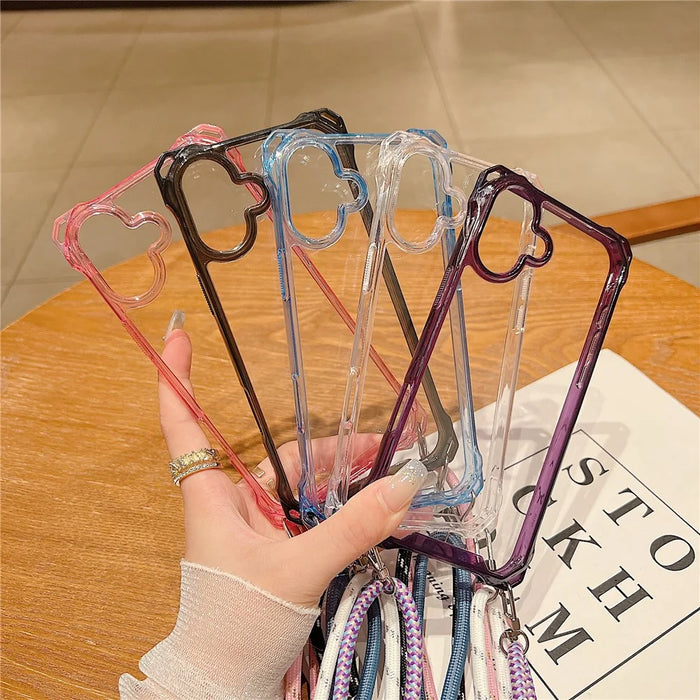 For iPhone 16 Plus Case TPU+Acrylic Clear Phone Cover with Shoulder Strap - Pink - 7