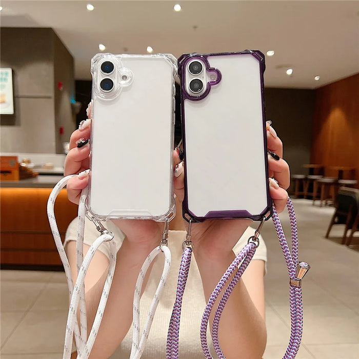 For iPhone 16 Case TPU+Acrylic Clear Phone Cover with Shoulder Strap - Pink - 4