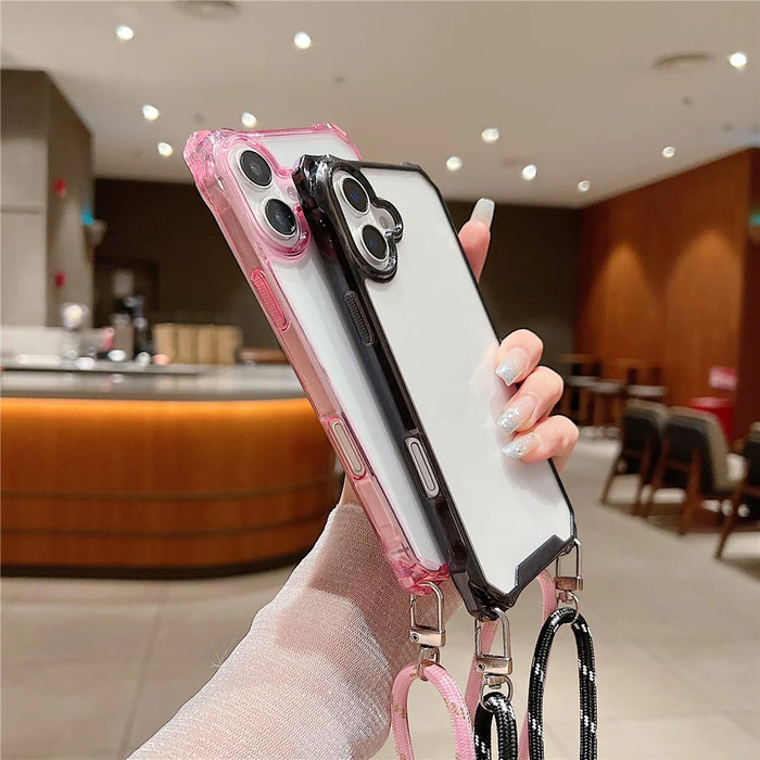 For iPhone 16 Case TPU+Acrylic Clear Phone Cover with Shoulder Strap - Pink - 5