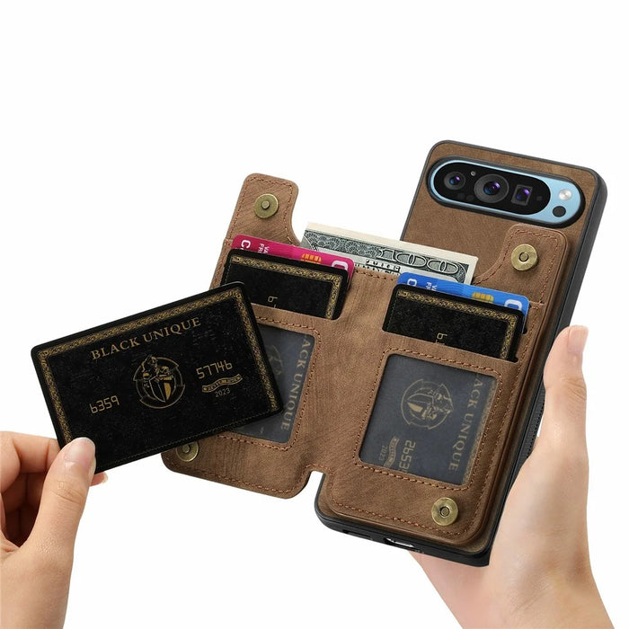 For Google Pixel 9 Pro XL Case with Card Holder Retro Leather+TPU Zipper Phone Cover - Brown - 5