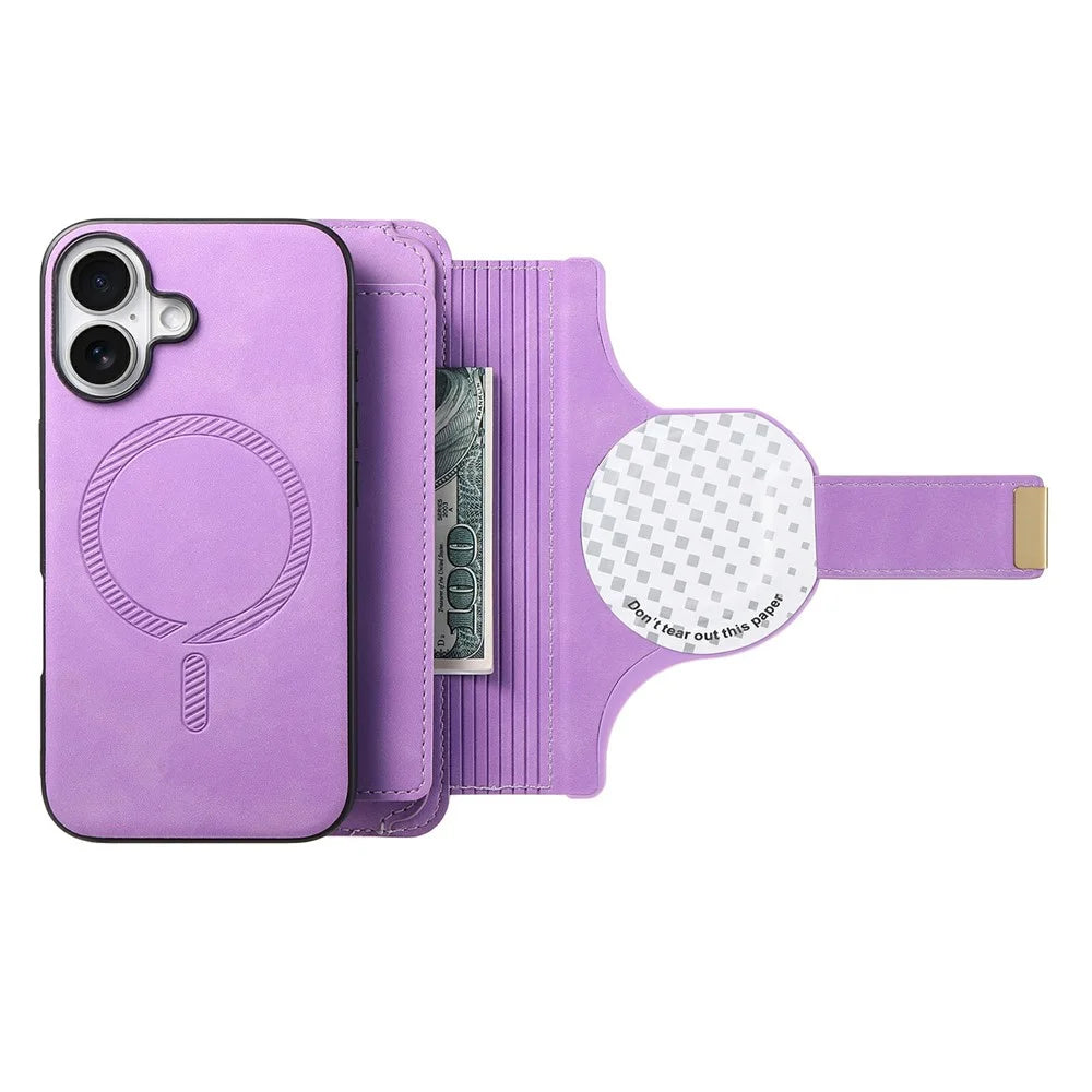 For iPhone 16 Plus Magnetic Leather Case with Detachable RFID Blocking Zipper Wallet Cover - Purple - 2