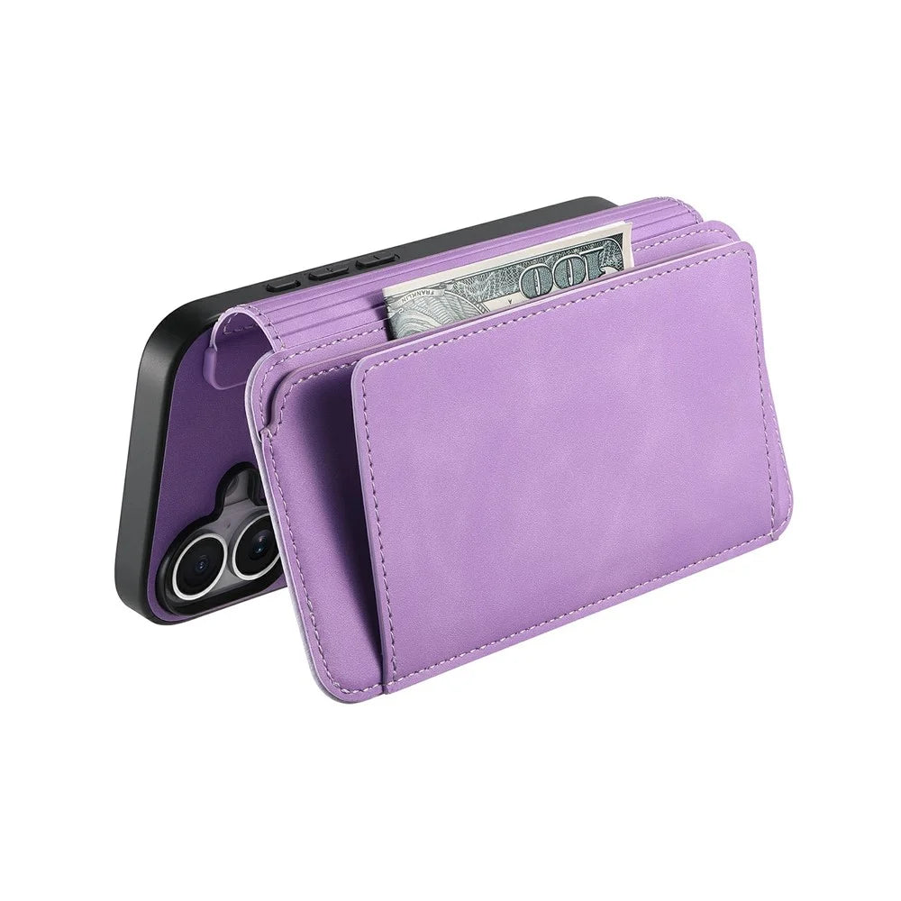 For iPhone 16 Plus Magnetic Leather Case with Detachable RFID Blocking Zipper Wallet Cover - Purple - 4