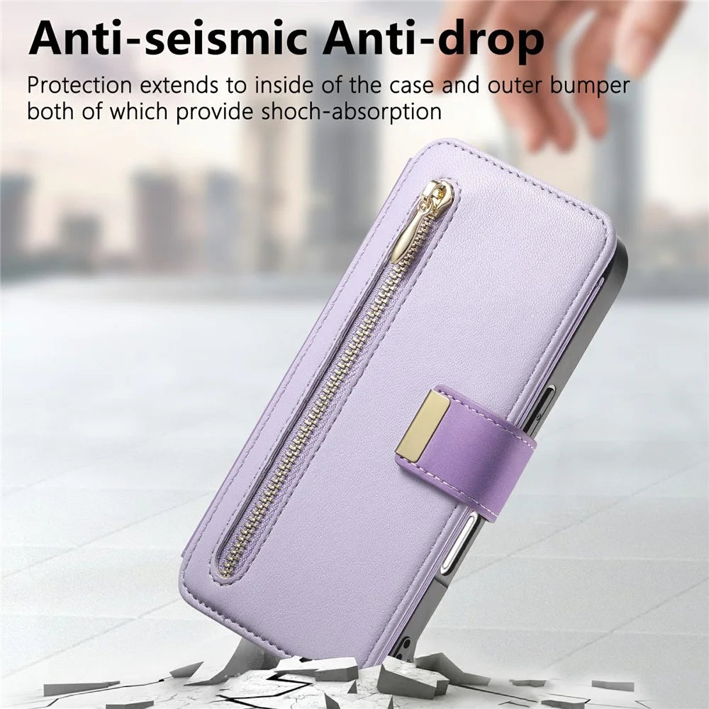 For iPhone 16 Plus Magnetic Leather Case with Detachable RFID Blocking Zipper Wallet Cover - Purple - 5
