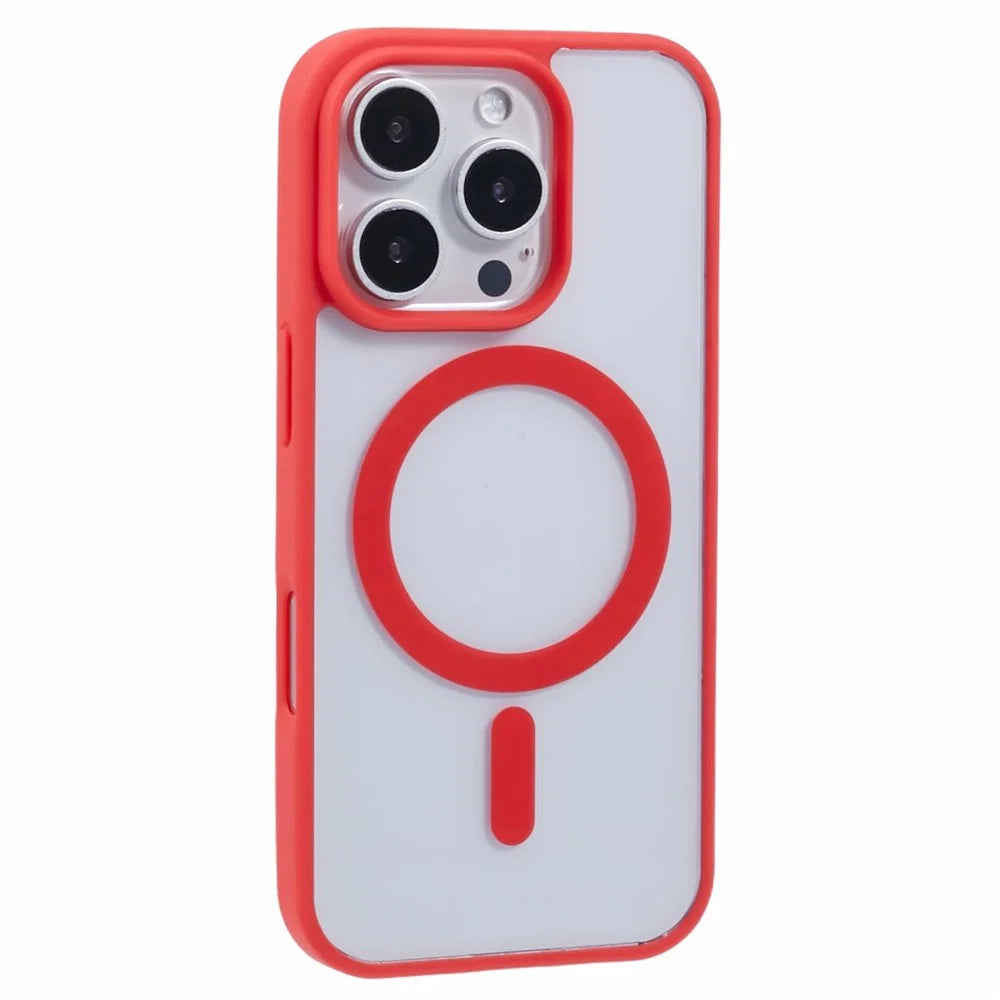 For iPhone 16 Pro Max Case Compatible with MagSafe Shockproof PC+TPU Clear Phone Cover - Red - 1