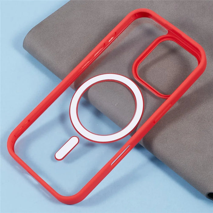 For iPhone 16 Pro Max Case Compatible with MagSafe Shockproof PC+TPU Clear Phone Cover - Red - 7