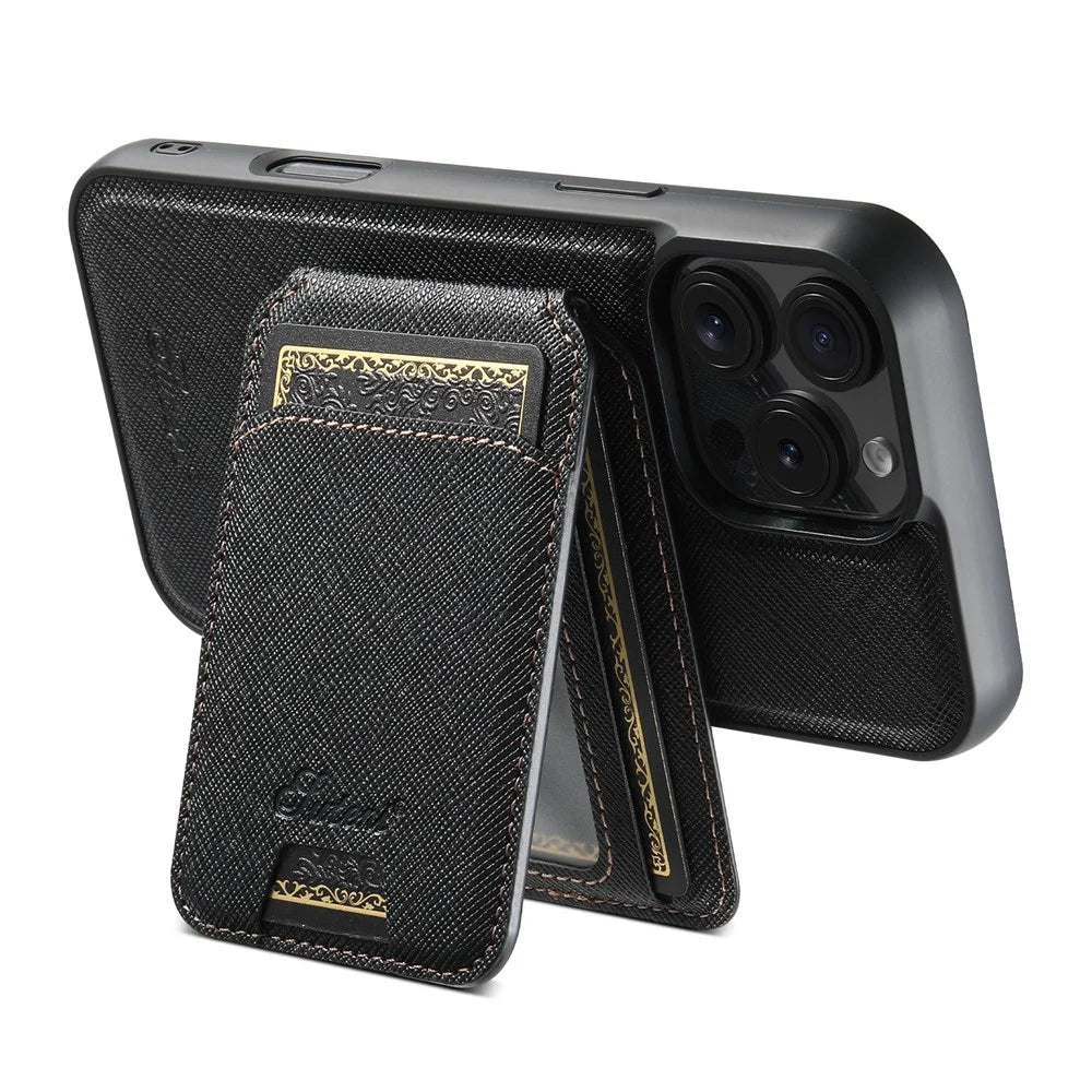 SUTENI H18 For iPhone 16 Pro Max Magnetic Case Cross Texture Leather+TPU Cover with Detachable Card Bag - Black - 2