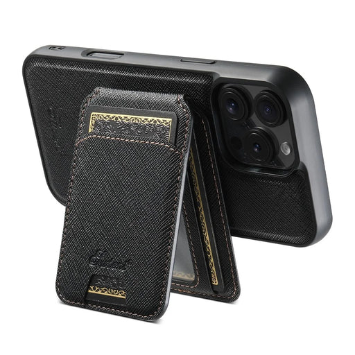 SUTENI H18 For iPhone 16 Pro Max Magnetic Case Cross Texture Leather+TPU Cover with Detachable Card Bag - Black - 2