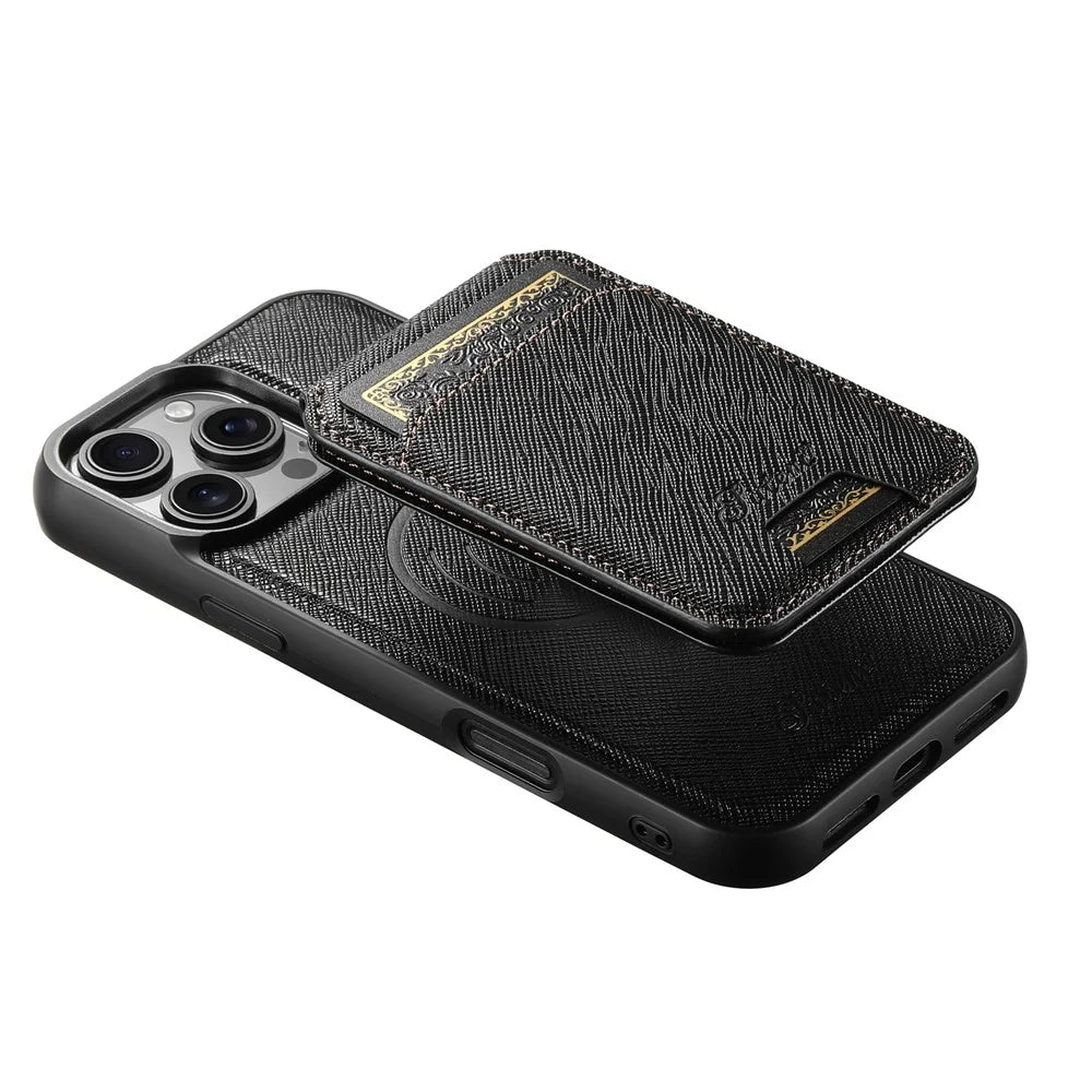 SUTENI H18 For iPhone 16 Pro Max Magnetic Case Cross Texture Leather+TPU Cover with Detachable Card Bag - Black - 5