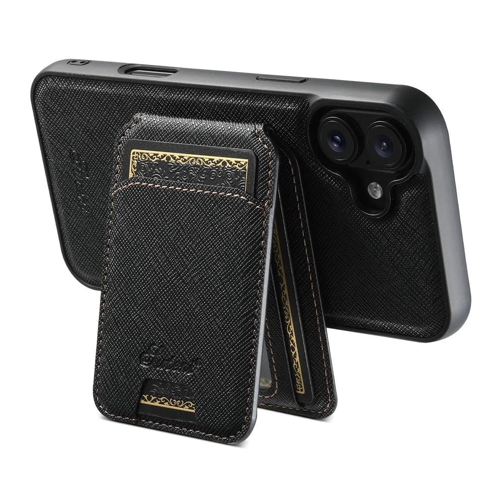 SUTENI H18 For iPhone 16 Plus Magnetic Case Cross Texture Leather+TPU Cover with Detachable Card Bag - Black - 2