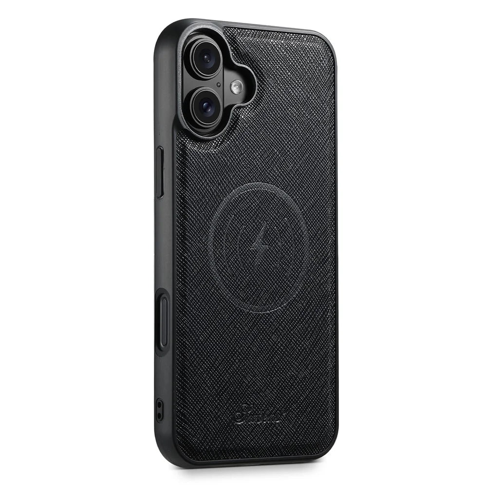 SUTENI H18 For iPhone 16 Plus Magnetic Case Cross Texture Leather+TPU Cover with Detachable Card Bag - Black - 3