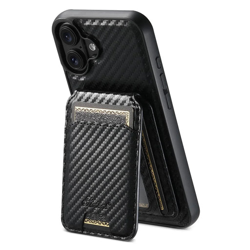 SUTENI H18 For iPhone 16 Magnetic Case Carbon Fiber Texture Leather+TPU Cover with Detachable Card Bag - 1