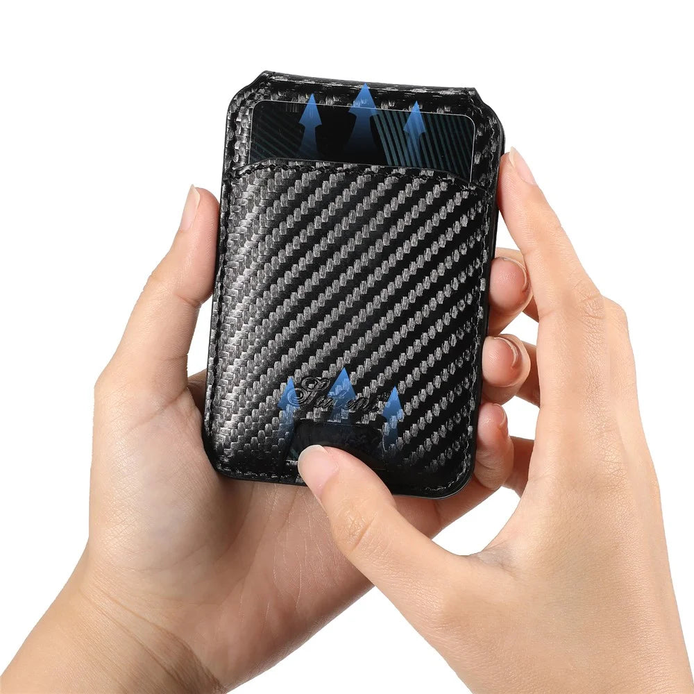 SUTENI H18 For iPhone 16 Magnetic Case Carbon Fiber Texture Leather+TPU Cover with Detachable Card Bag - 7